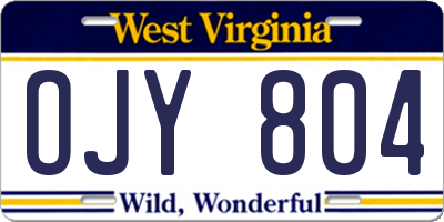 WV license plate OJY804