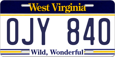 WV license plate OJY840
