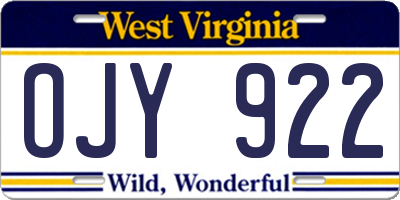 WV license plate OJY922