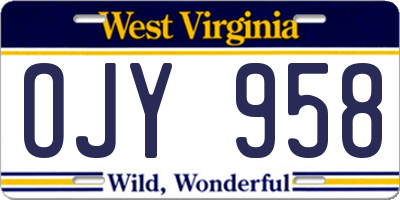 WV license plate OJY958
