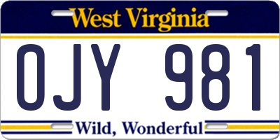 WV license plate OJY981