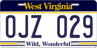 WV license plate OJZ029