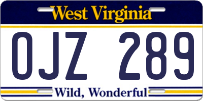 WV license plate OJZ289