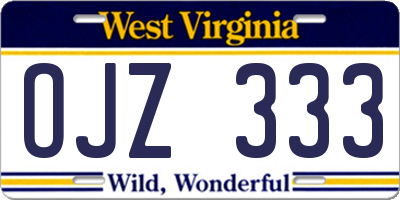 WV license plate OJZ333