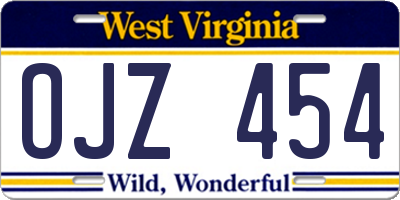 WV license plate OJZ454