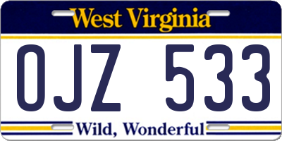 WV license plate OJZ533