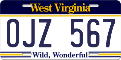 WV license plate OJZ567