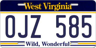 WV license plate OJZ585