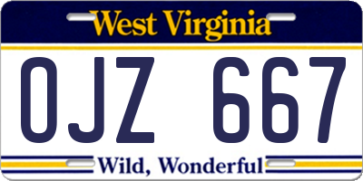WV license plate OJZ667