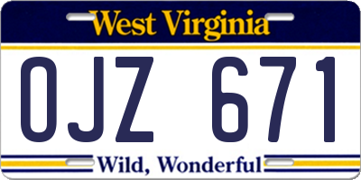 WV license plate OJZ671