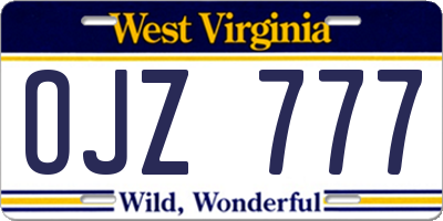 WV license plate OJZ777