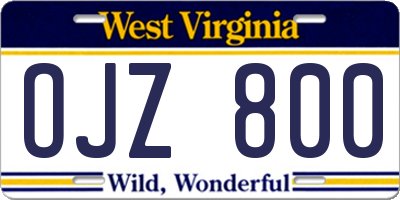 WV license plate OJZ800
