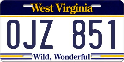 WV license plate OJZ851