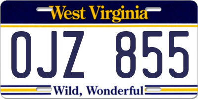 WV license plate OJZ855