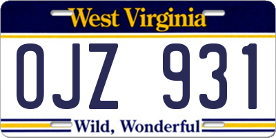 WV license plate OJZ931