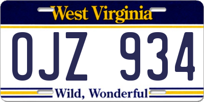 WV license plate OJZ934