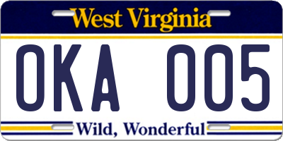 WV license plate OKA005