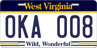 WV license plate OKA008