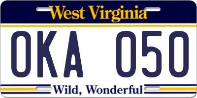 WV license plate OKA050