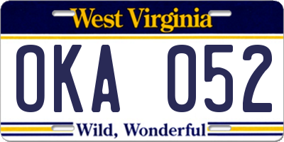 WV license plate OKA052