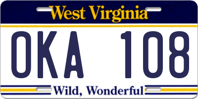 WV license plate OKA108