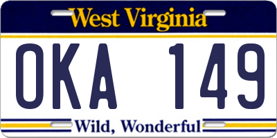 WV license plate OKA149