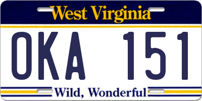 WV license plate OKA151