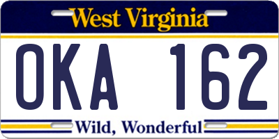 WV license plate OKA162