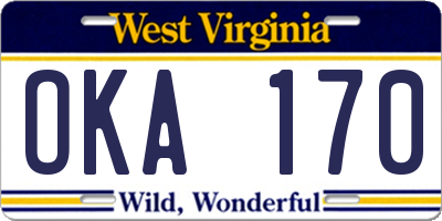 WV license plate OKA170