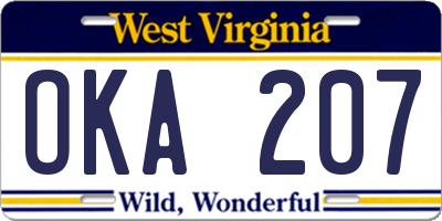 WV license plate OKA207