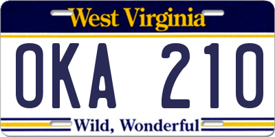WV license plate OKA210