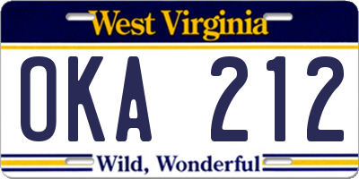 WV license plate OKA212