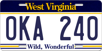 WV license plate OKA240