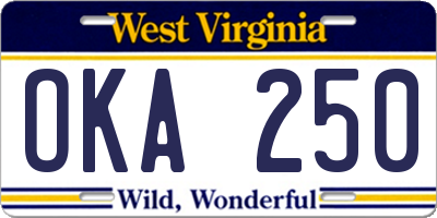 WV license plate OKA250