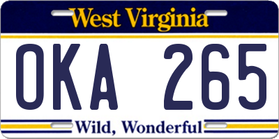 WV license plate OKA265