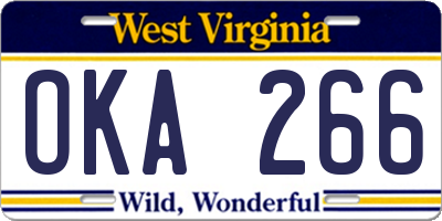 WV license plate OKA266