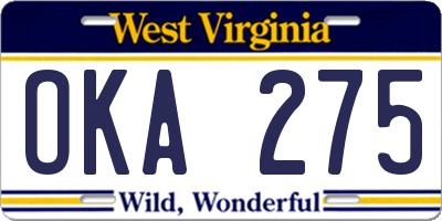 WV license plate OKA275