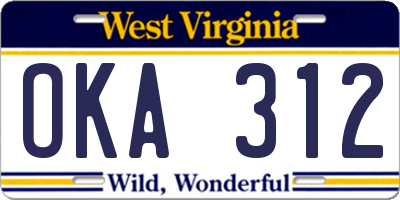 WV license plate OKA312