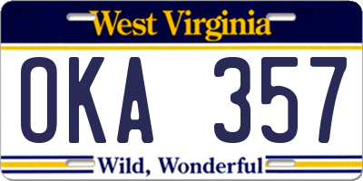 WV license plate OKA357
