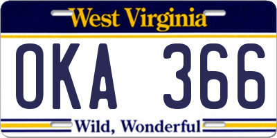 WV license plate OKA366