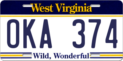 WV license plate OKA374