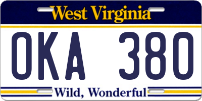 WV license plate OKA380