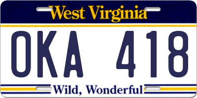 WV license plate OKA418