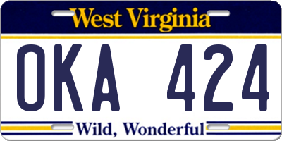 WV license plate OKA424