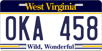 WV license plate OKA458