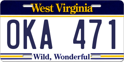 WV license plate OKA471