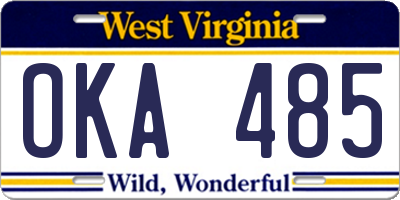 WV license plate OKA485