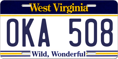 WV license plate OKA508