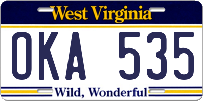 WV license plate OKA535