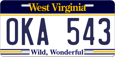 WV license plate OKA543